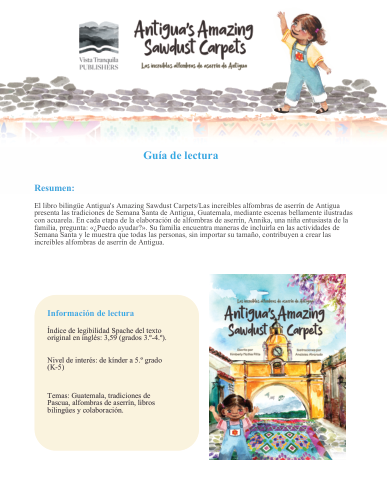 Vista previa de la Guía de lectura en español para Antigua's Amazing Sawdust Carpets/Las increíbles alfombras de aserrín de Antigua
