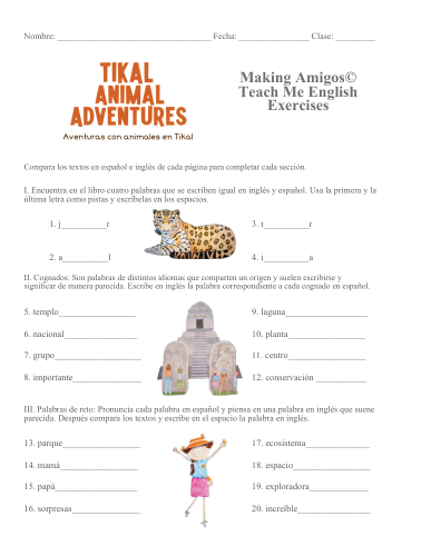 Vista previa de Enséñame inglés para Tikal Animal Adventures/Aventuras con animales en Tikal