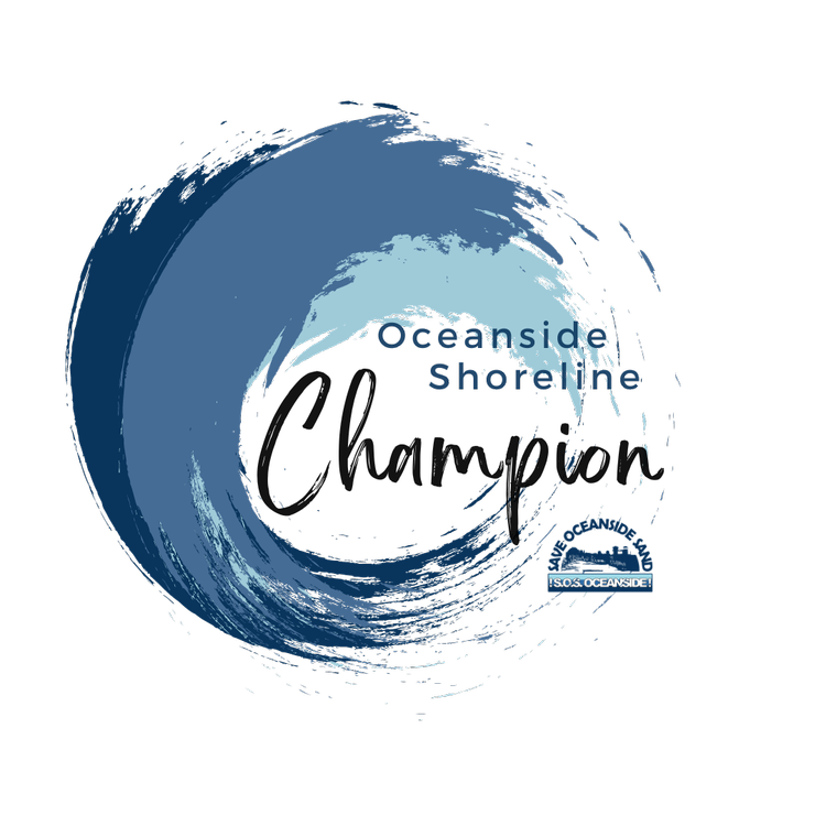 Ocean wave with the SOS logo and the words Oceanside Shoreline Champion