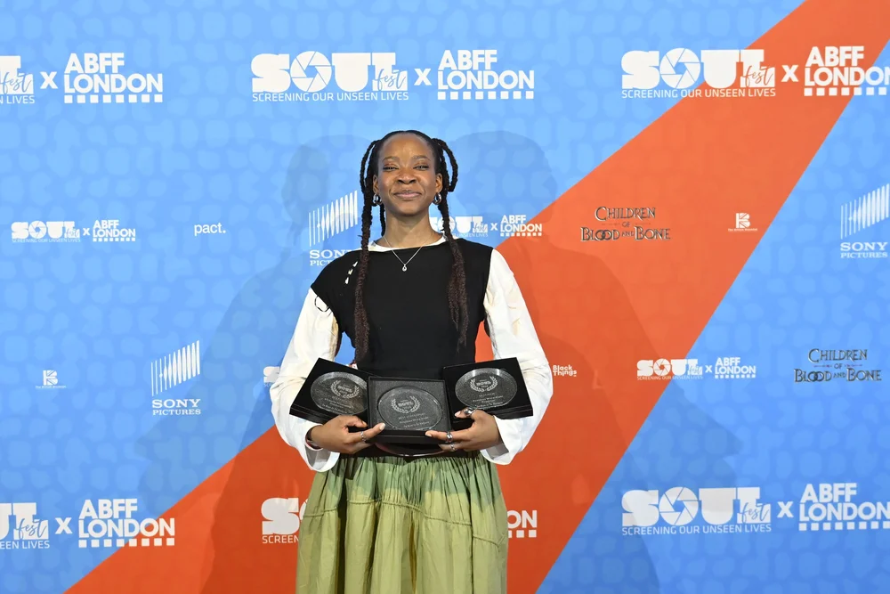 Precious Wura Alabi with three trophies at BFI Southbank