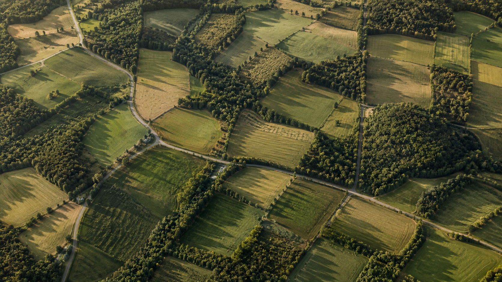 Aerial view of Virginia and West Virginia commercial farmland patchwork