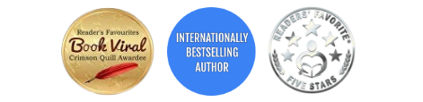Award badges — BookViral, Internationally Bestselling Author, Readers Favorite Five Stars