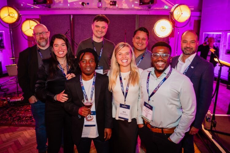 The Amplience team posing for a group photo outside Abbey Road Studios during Amplify25.