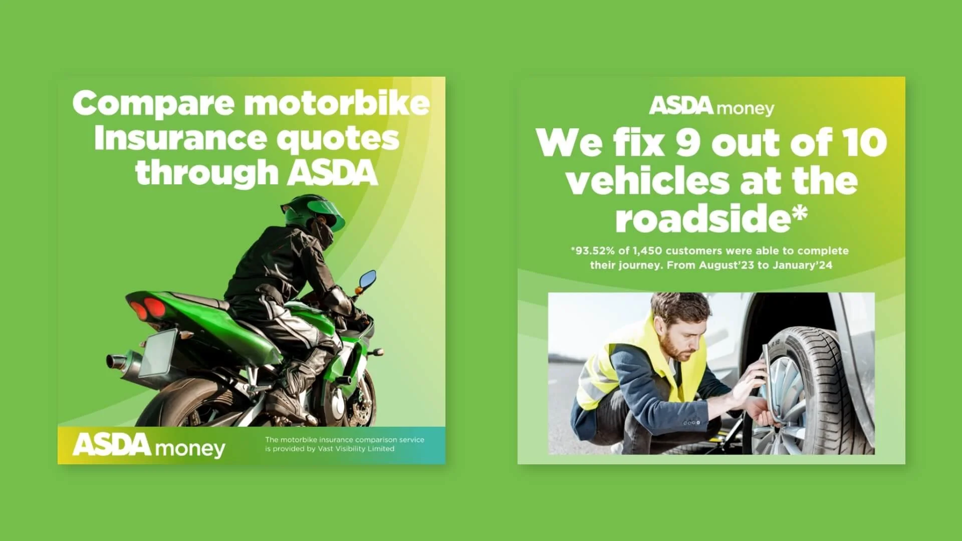Meta ad creatives for ASDA Money insurance products driving targeted lead generation.