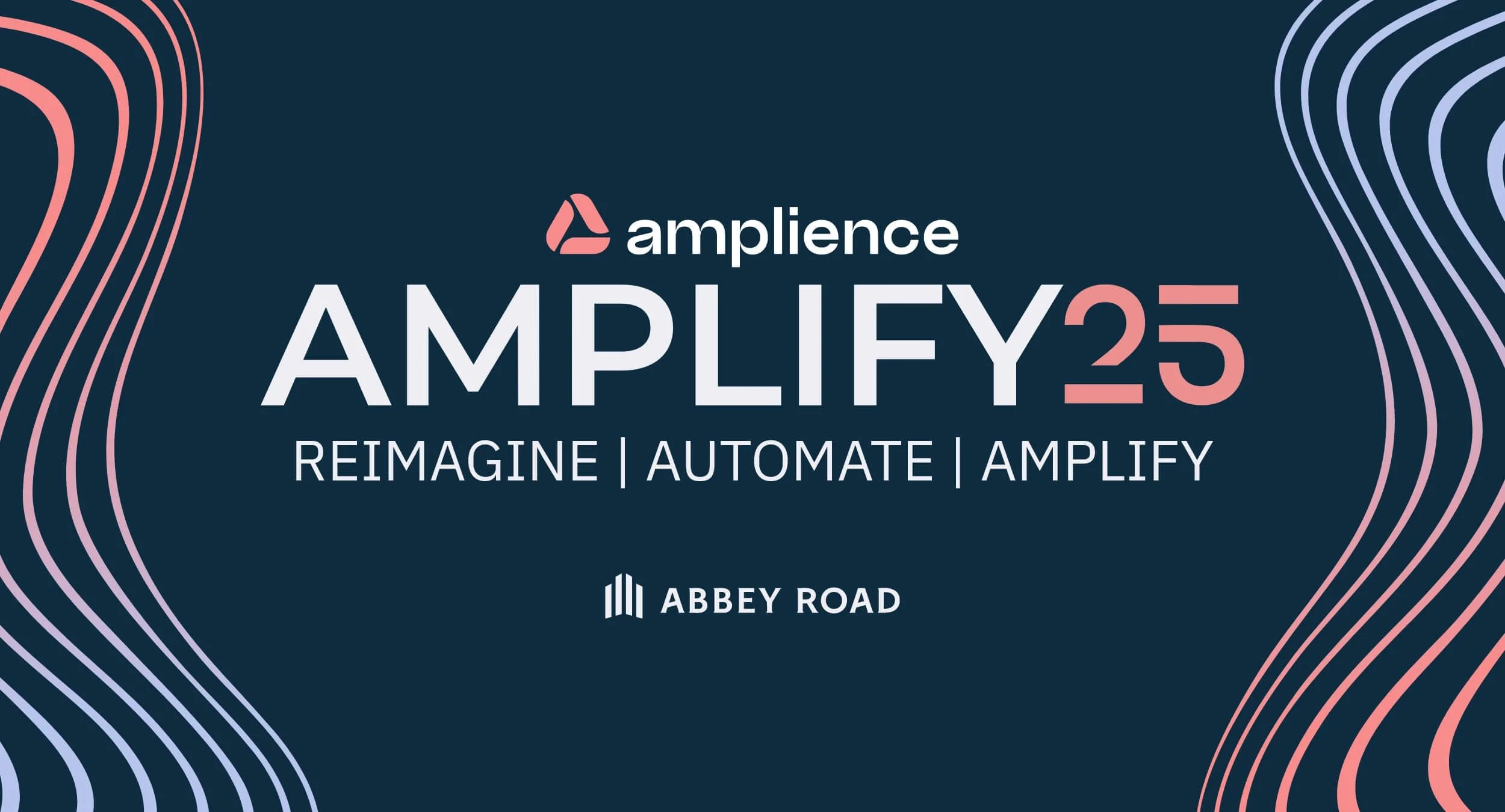 Wide portfolio banner showcasing the overarching visual identity and stage design for the Amplify25 event at Abbey Road Studios.