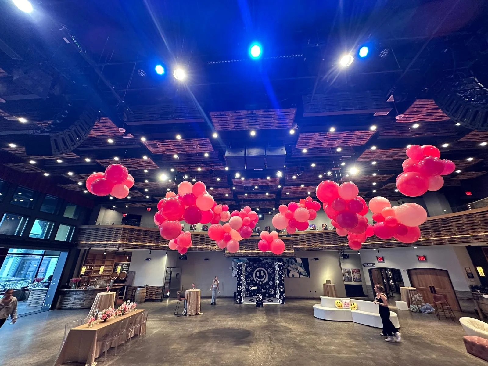 Organic pink balloon cloud ceiling installation for a bat mitzvah at City Winery Chelsea NYC