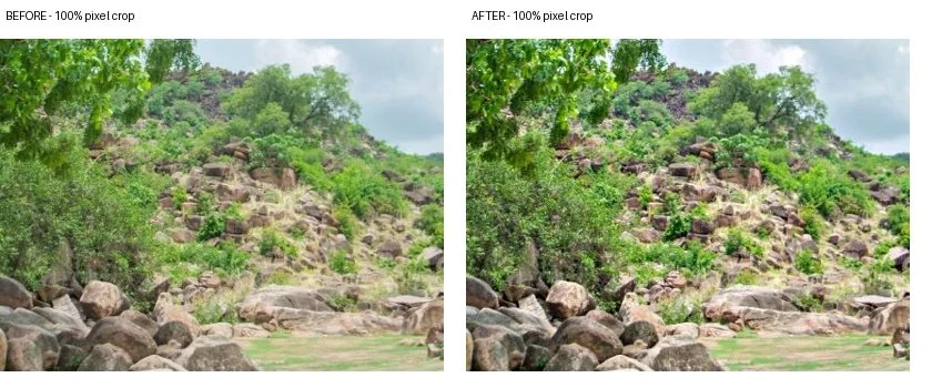 Before crop on the left and after crop on the right: stronger separation in nearby light and dark textures