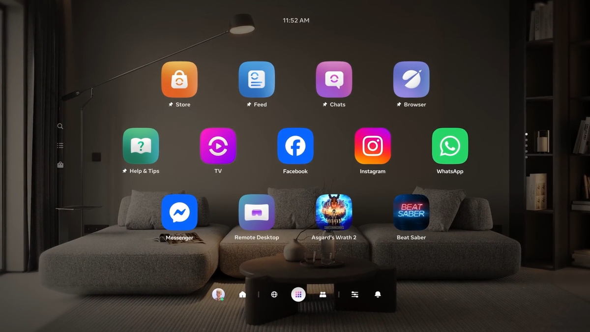 Meta Horizon OS Navigator UI in a VR home environment