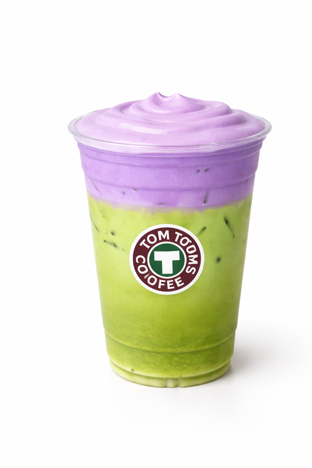 Ube foam matcha in a TOM N TOMS cup