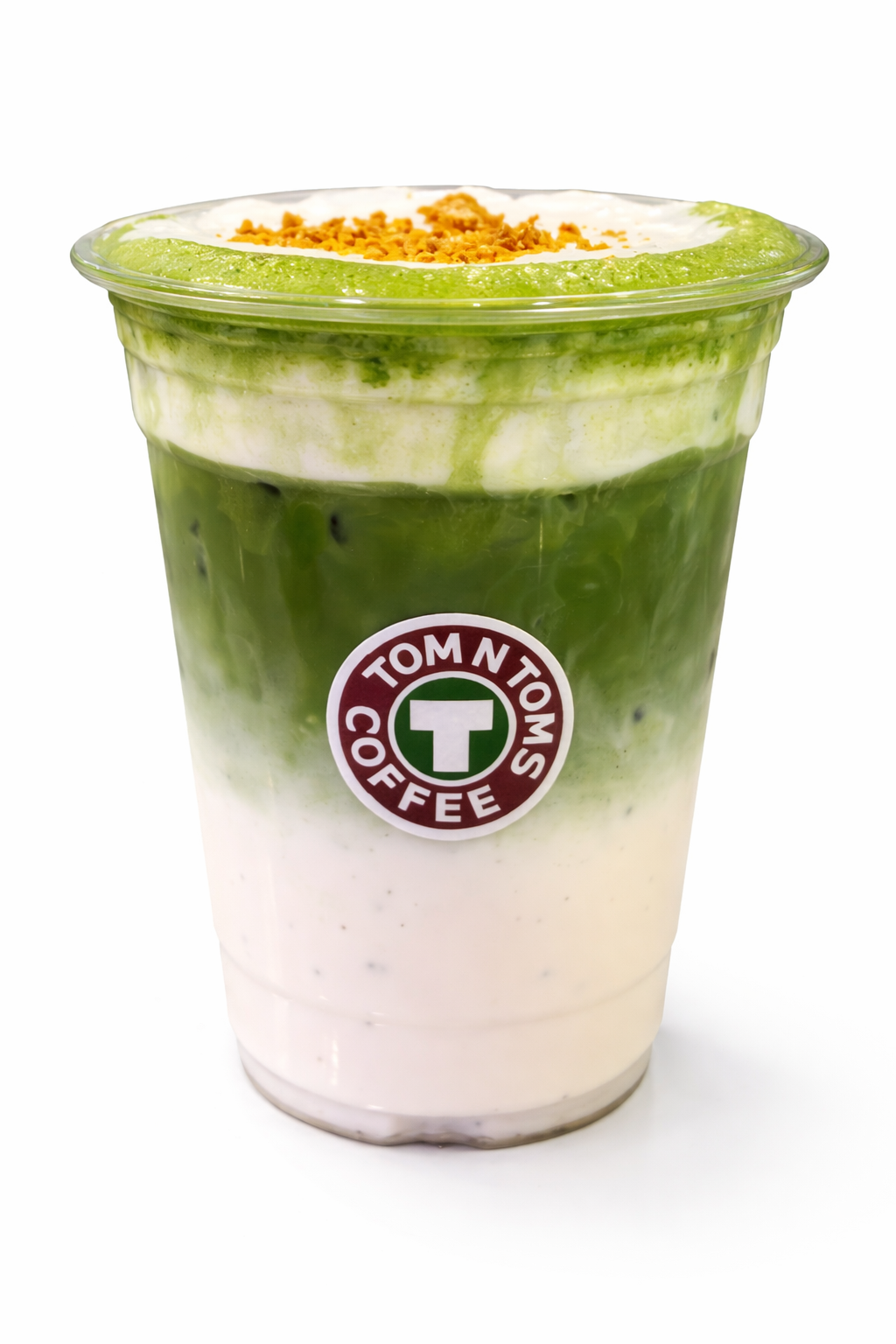 Caramel salted foam matcha in a TOM N TOMS cup