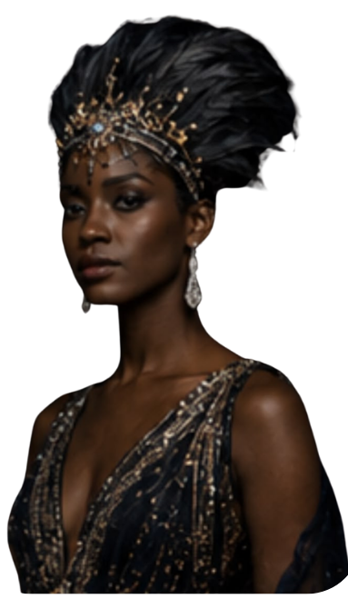 Masquerade guest in feather headdress