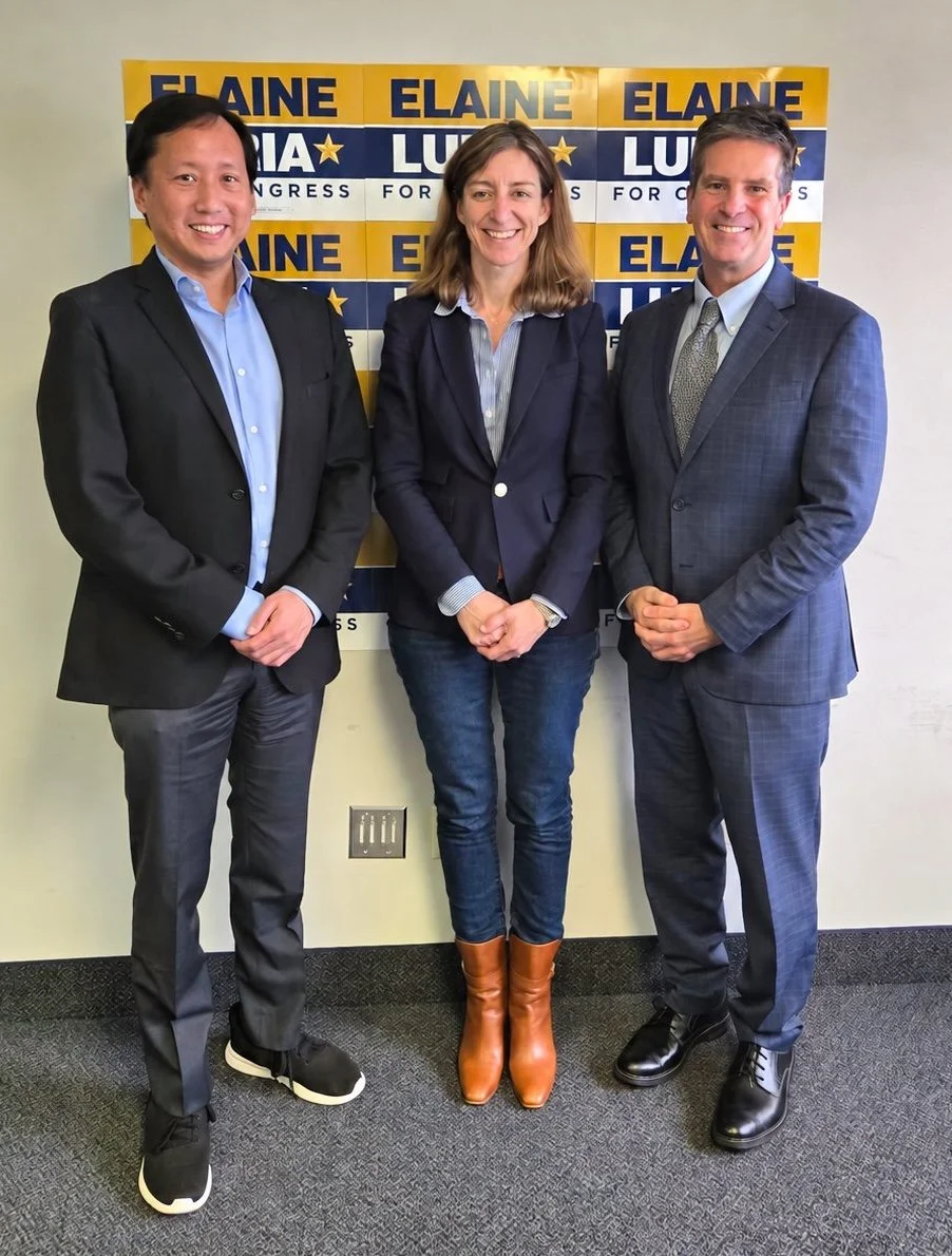 Bruce Lo and Todd Parker meeting with congressional candidate Elaine Luria