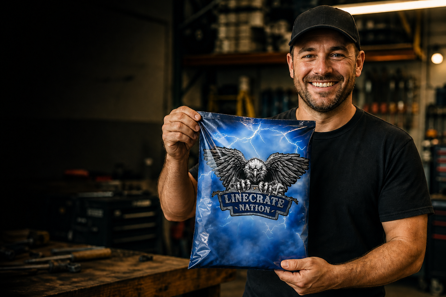 LineCrate Nation creator holding a branded package