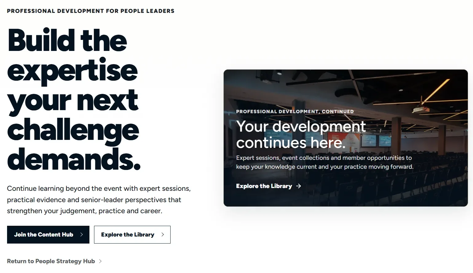 The real Content Hub home page, showing professional development routes and an invitation to explore the library