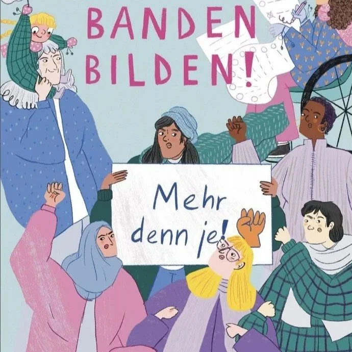 Illustration von Figuren, die ein Schild halten, auf dem steht: Mehr denn je!