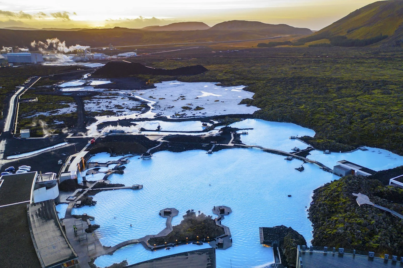 The milky-blue pools of the Blue Lagoon from above