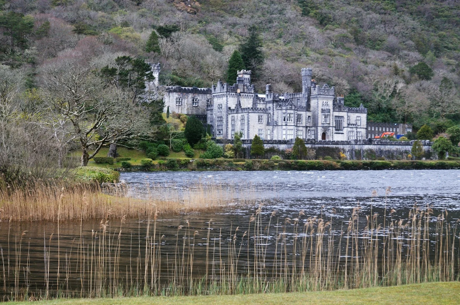 Kylemore Abbey on the edge of a lake