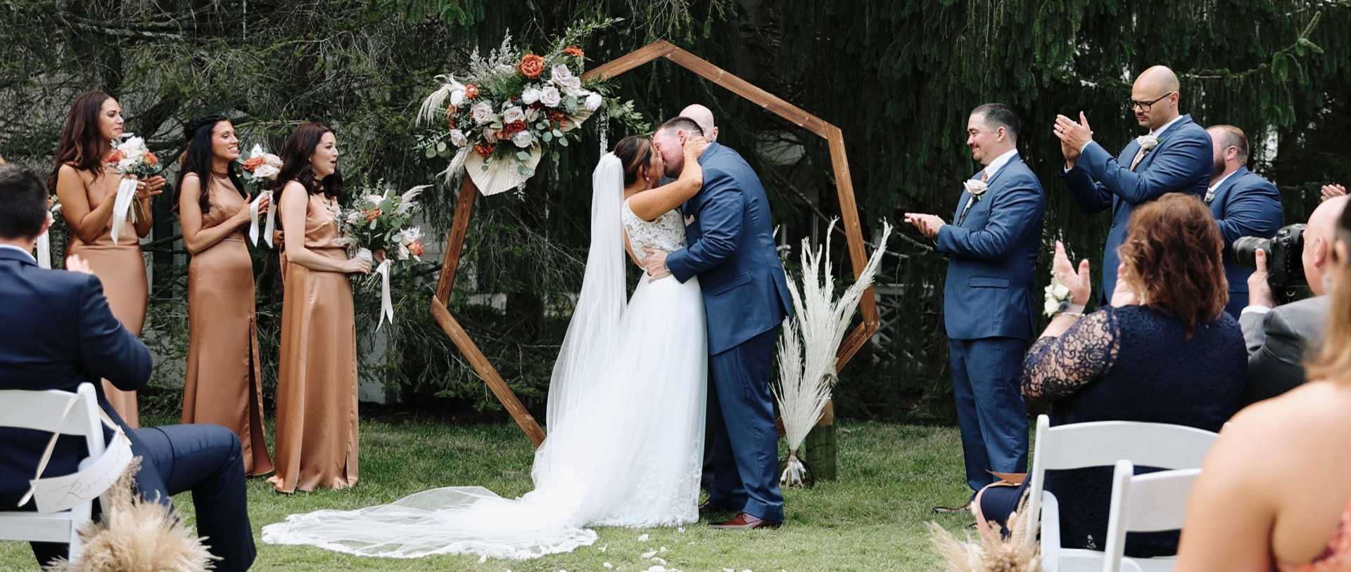 Allison and Brady celebrating at their reception