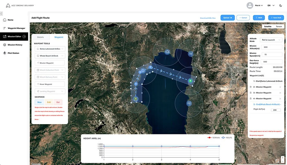A2Z Drone Delivery web application interface