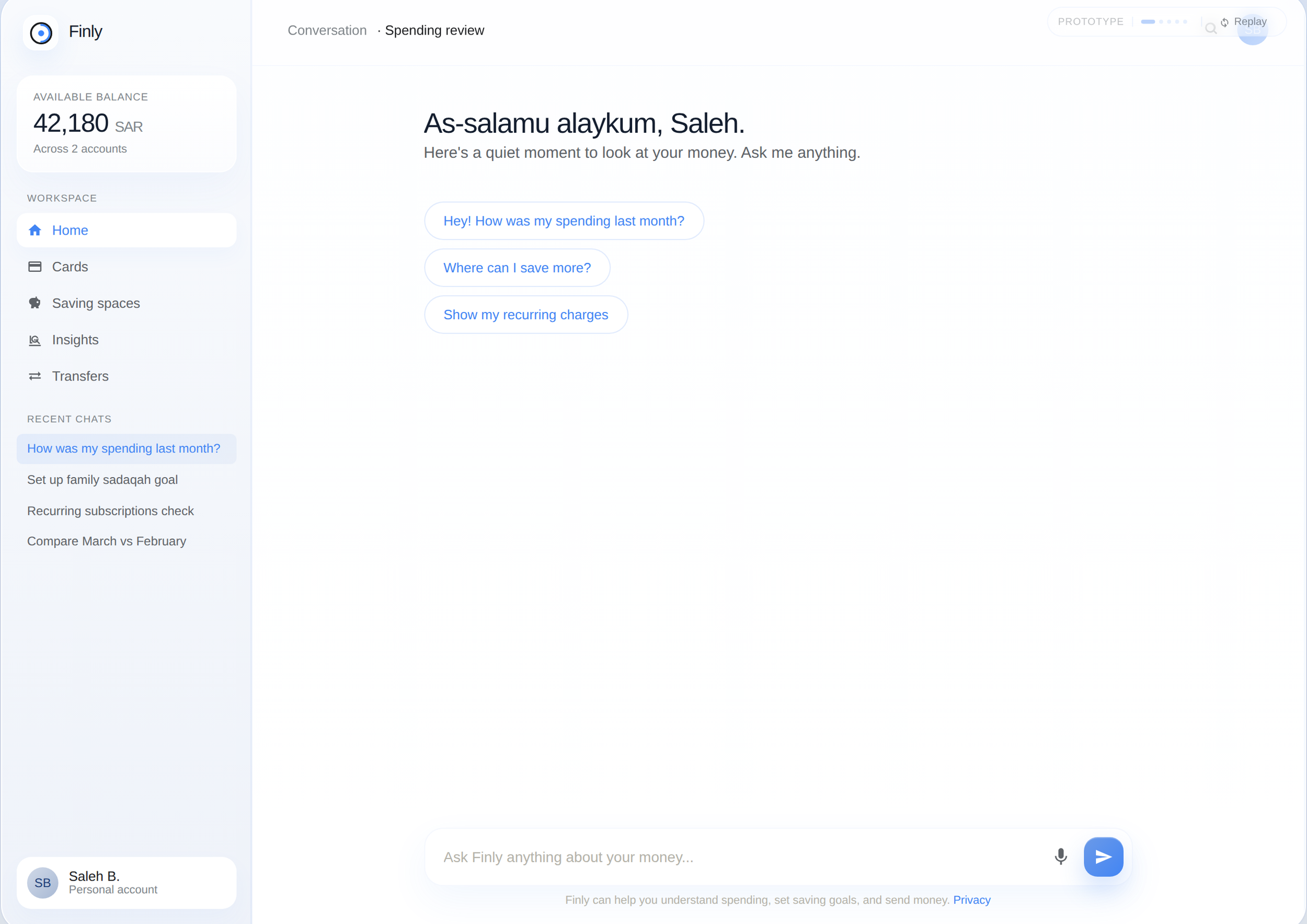 Calm conversational home screen