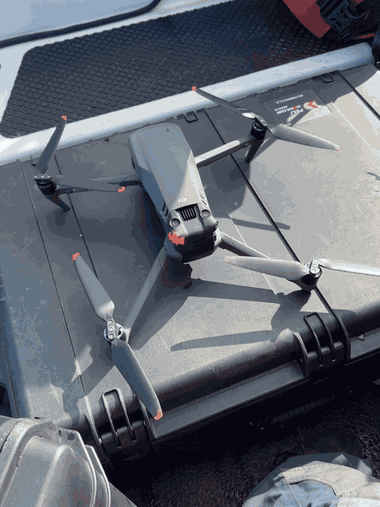 DJI Mavic ready to launch from a RIB for filming at sea