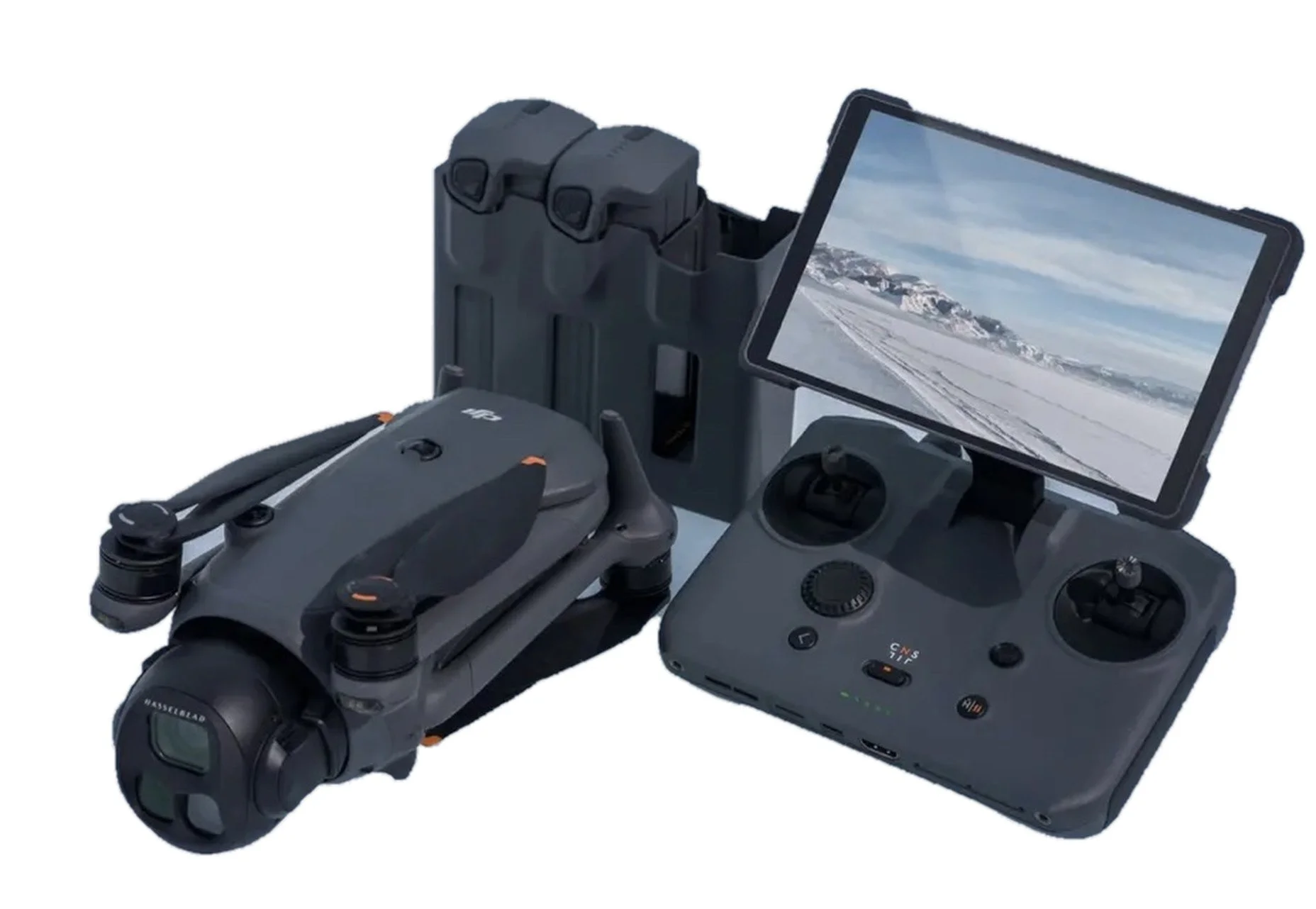 DJI Mavic 4 Pro hire kit laid out on white