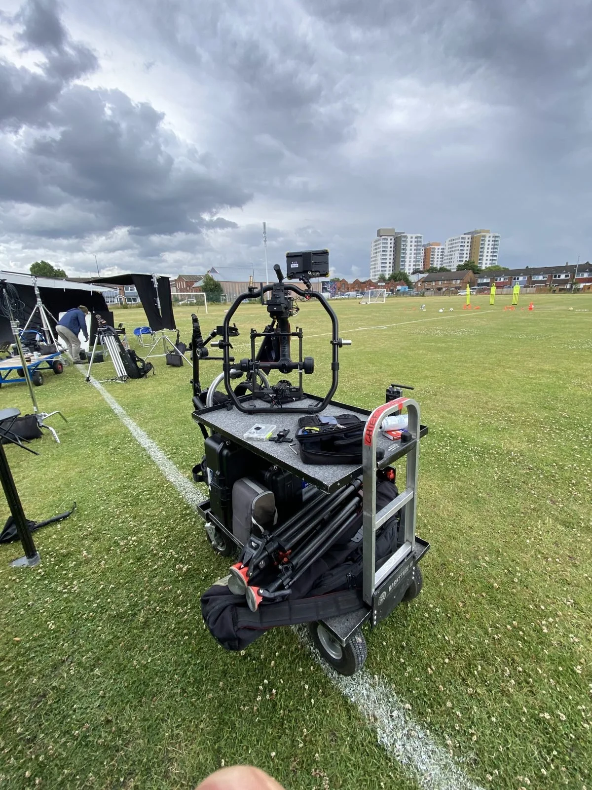 DJI Ronin 2 gimbal on a Magliner cart on a TV commercial shoot