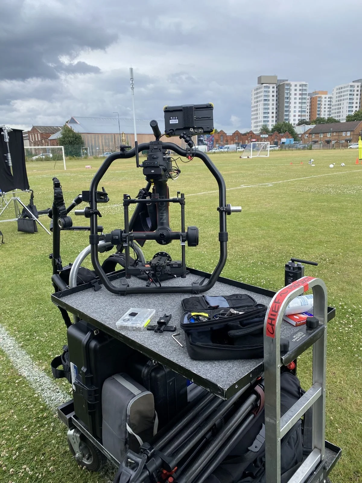 Ronin 2 standing by on its cart between takes