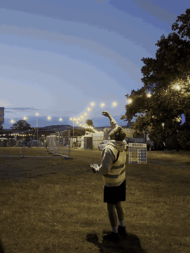 DJI Mavic hand-caught by the pilot at a dusk event