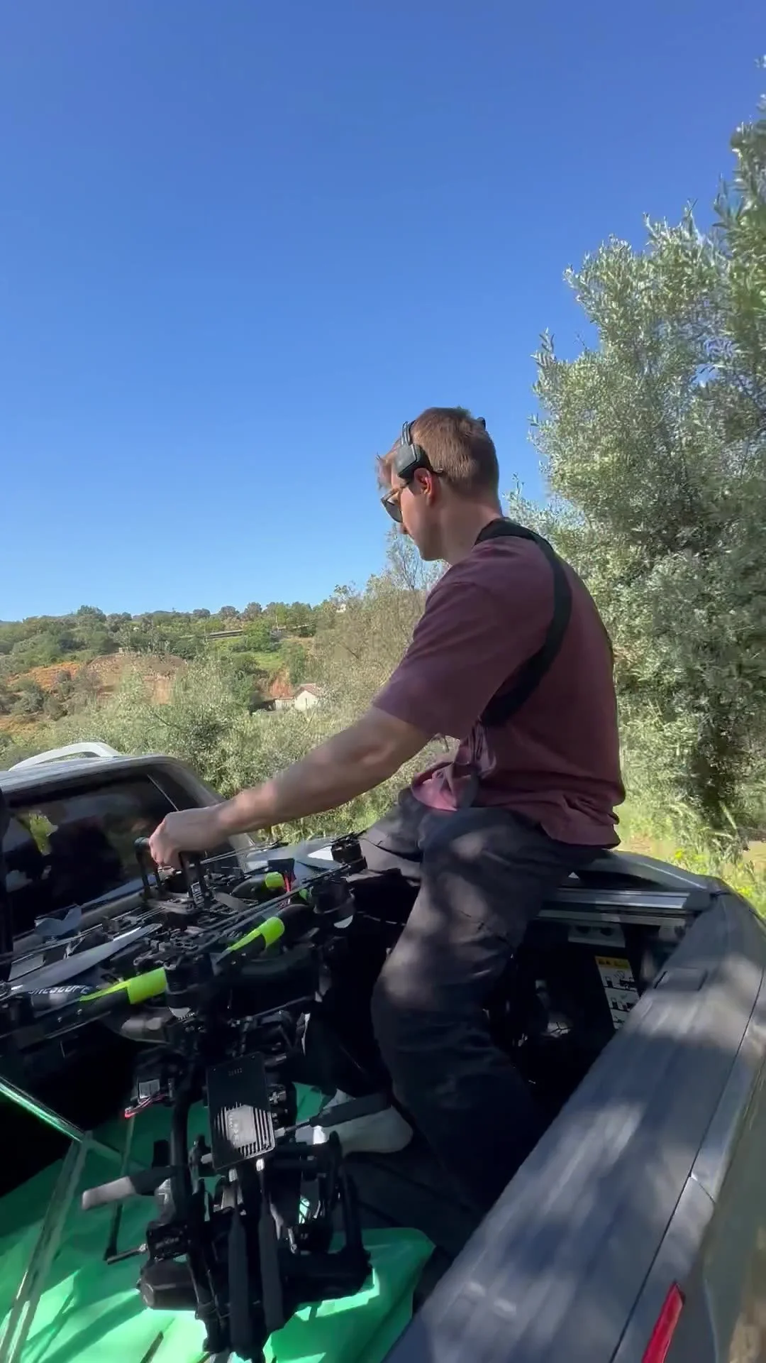 Building the Alta 8 heavy lift drone in the back of a pickup on location abroad