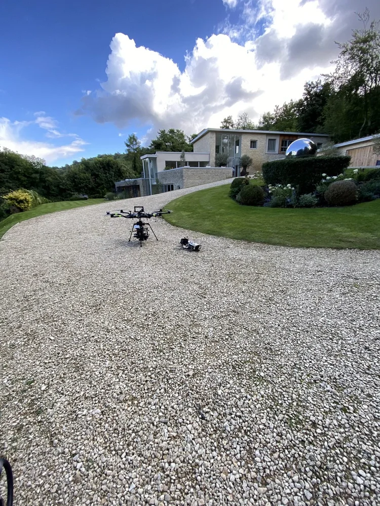 Alta 8 heavy lift drone set up on a driveway on location