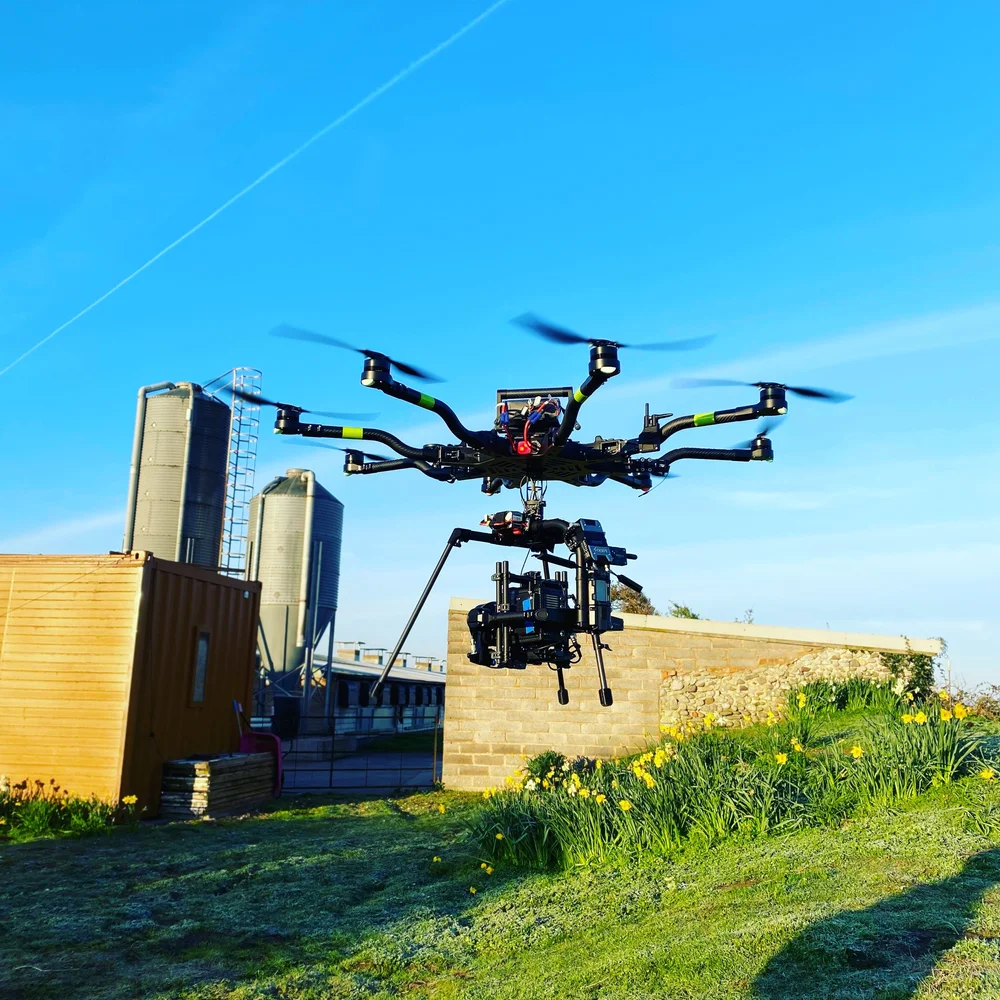 Freefly Alta 8 heavy lift drone flying an ARRI Alexa Mini LF on a Movi Pro gimbal