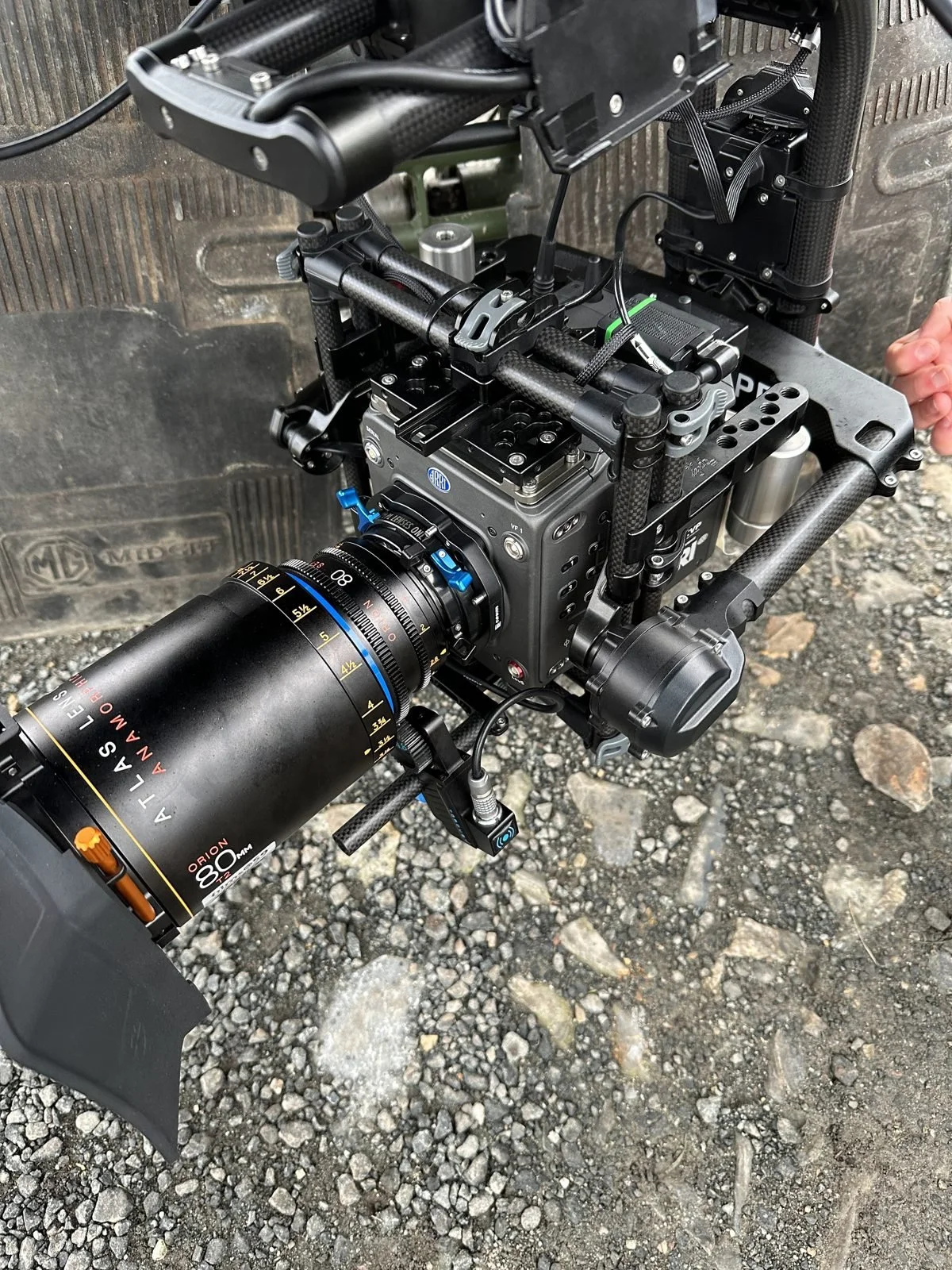 Atlas Orion anamorphic lens on a cinema camera rigged for the Alta X