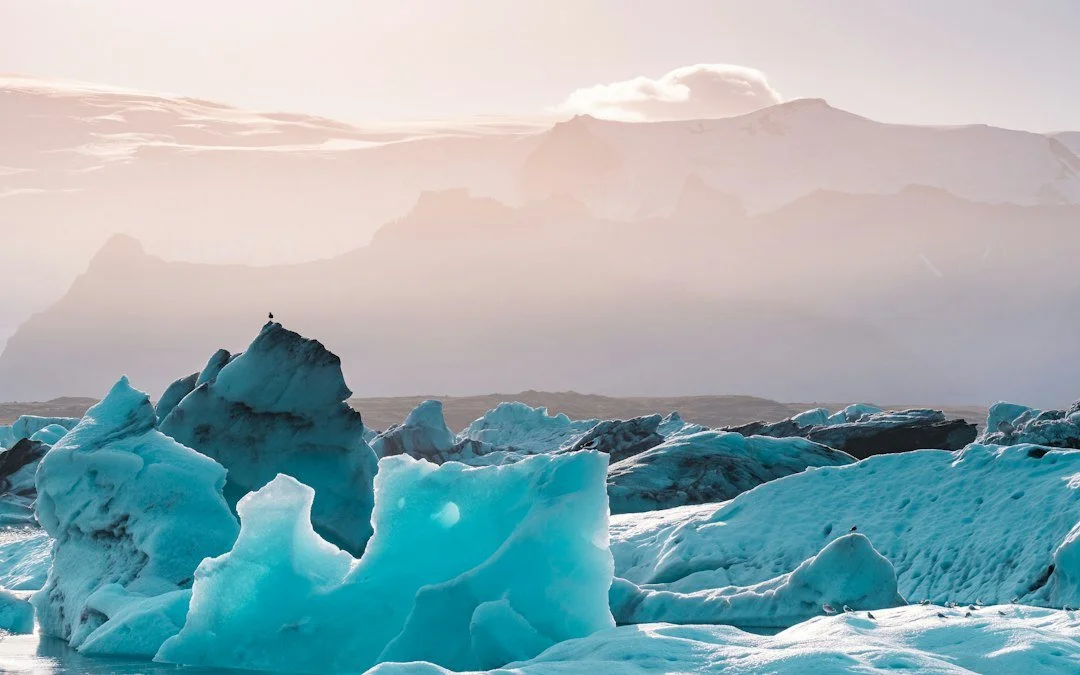 Blue glacial ice and dramatic Icelandic landscape