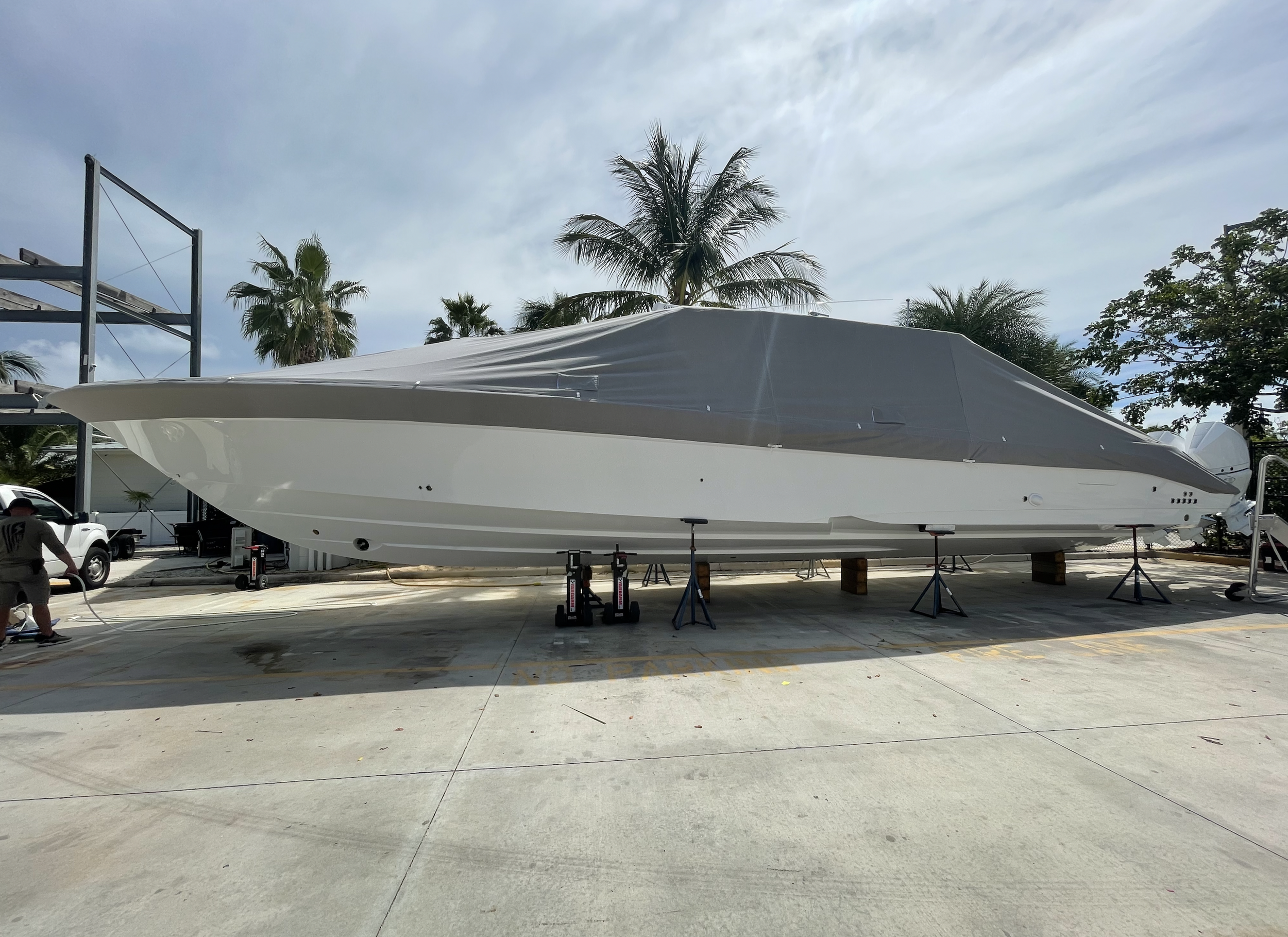 3D digital patterning device on motor yacht deck for custom cover specification South Florida
