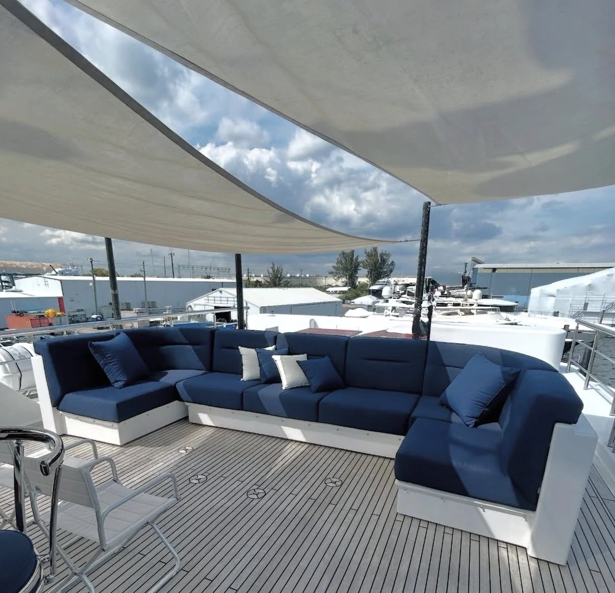 custom yacht interior settee with precision upholstery South Florida custom yacht interior settee with precision upholstery South Florida