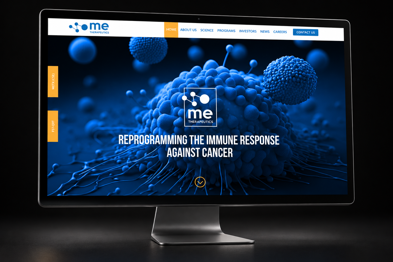 ME Therapeutics website displayed on a graphite desktop monitor