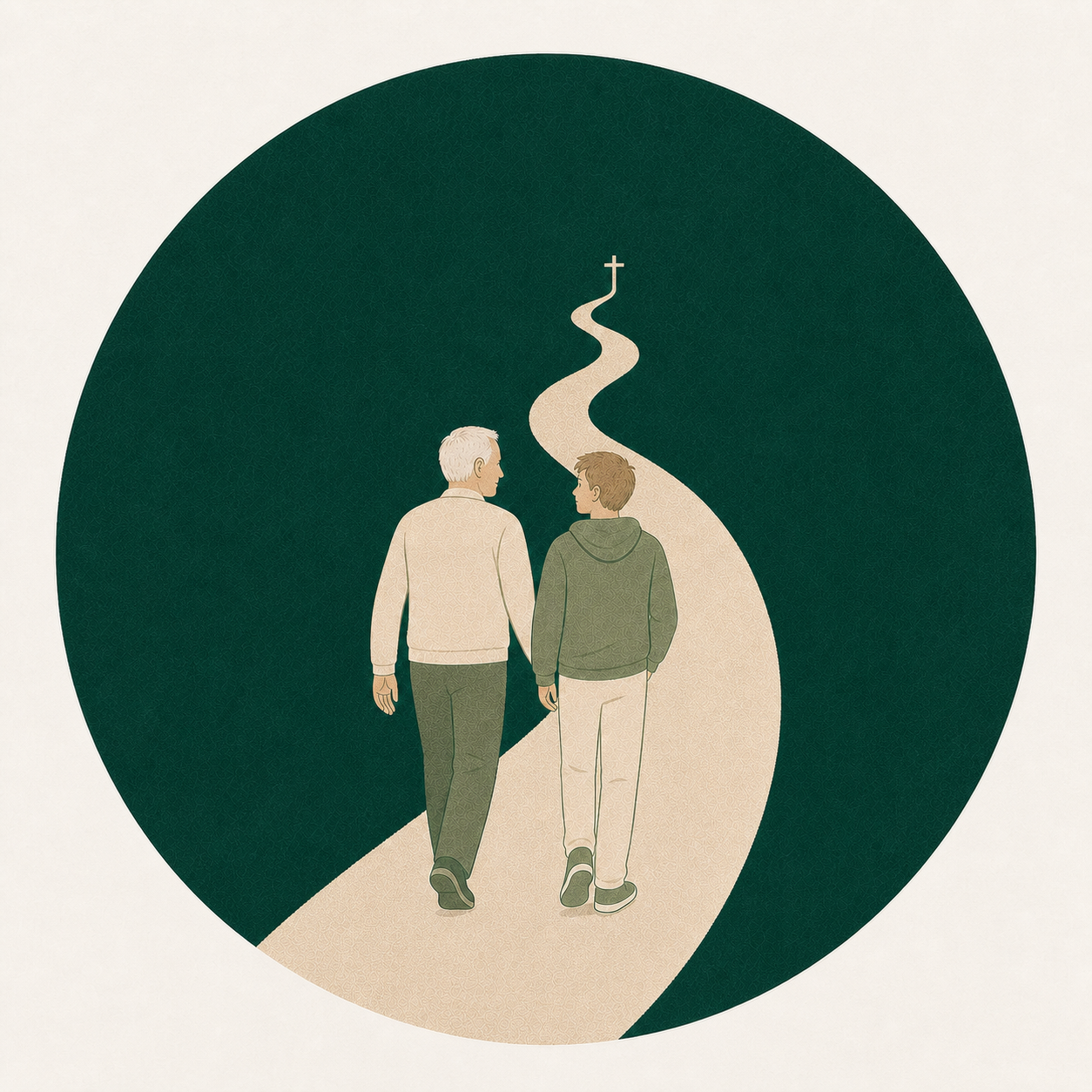 An older and younger person walking together