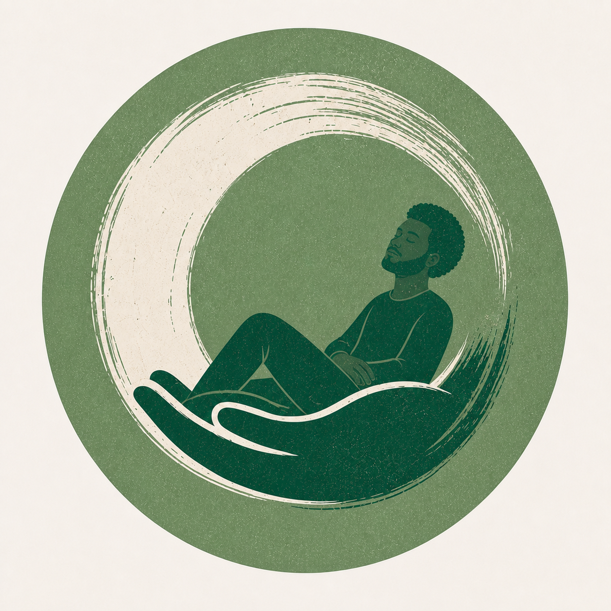 A person resting in an open hand