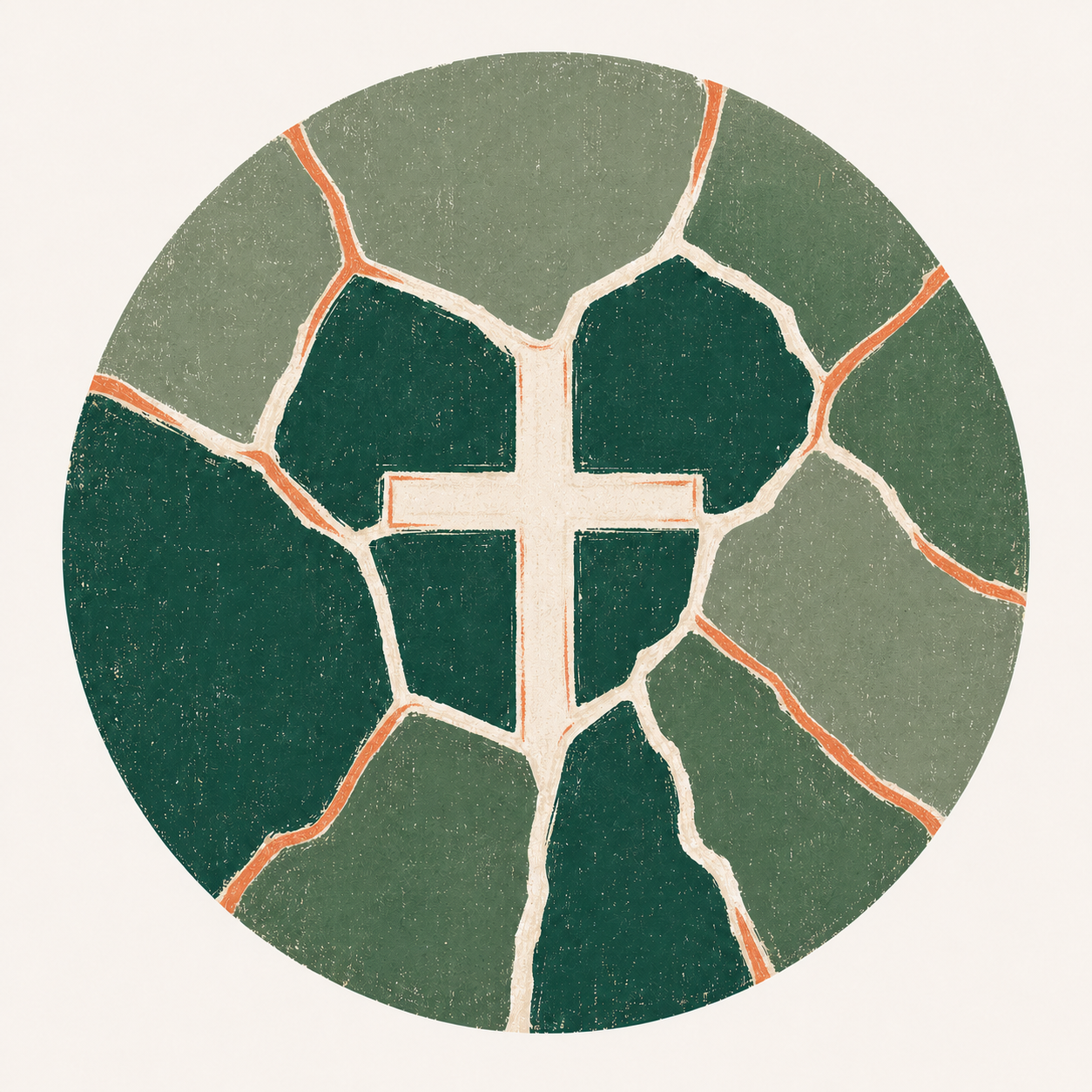 A cross surrounded by repaired cracks