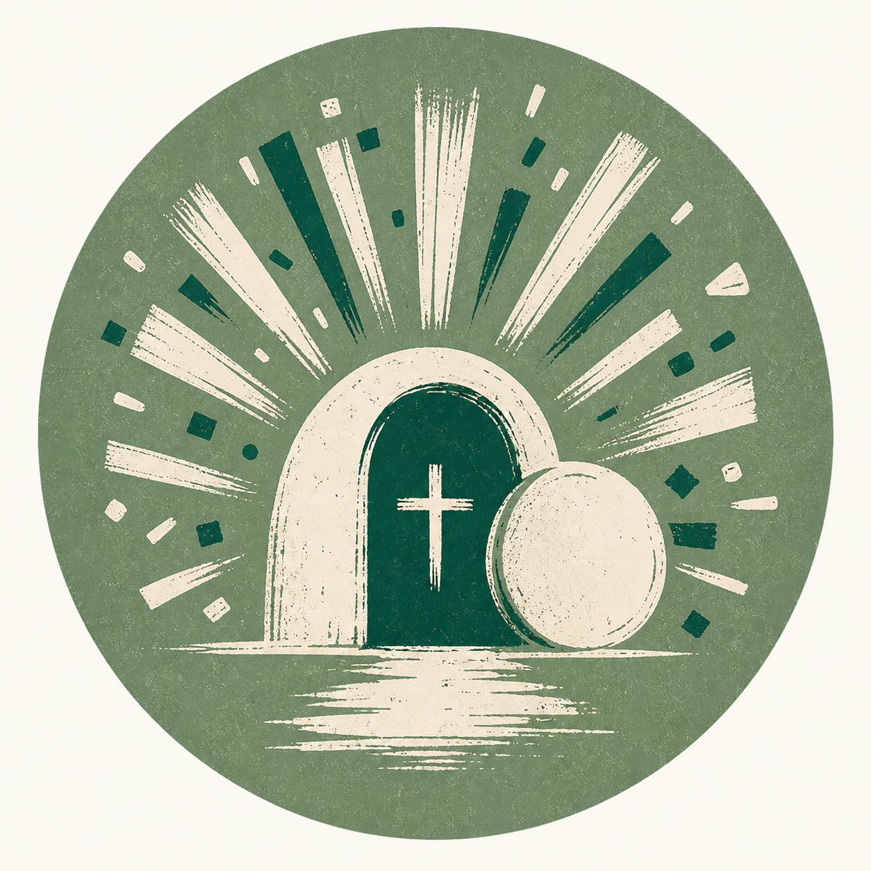 An open tomb and cross