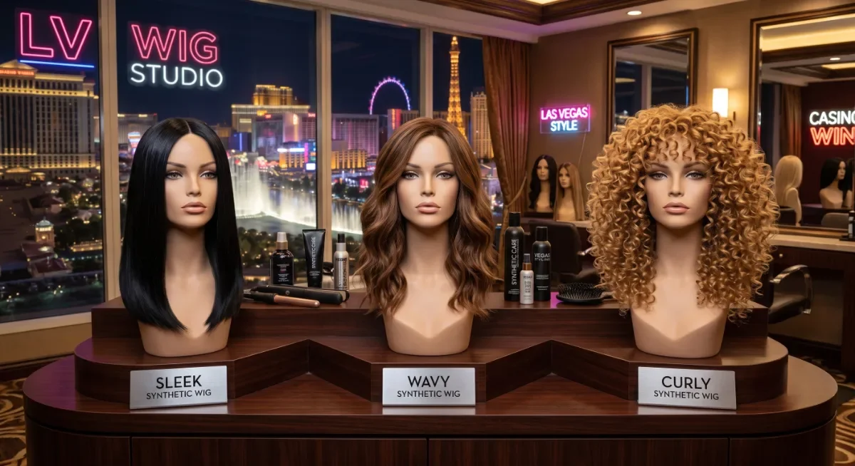 Synthetic wig restyled and customized by a Las Vegas hair stylist