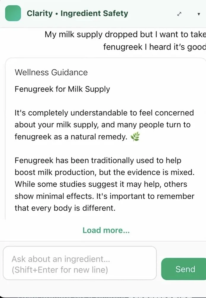 ChatGPT only result showing inconsistent verdict on breastfeeding supplement safety – no database