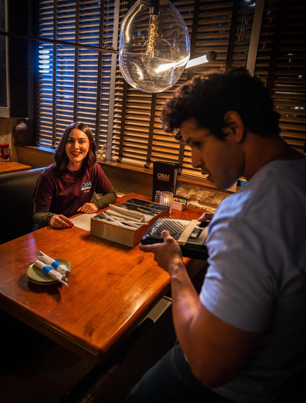 Rehearsing the booth scene