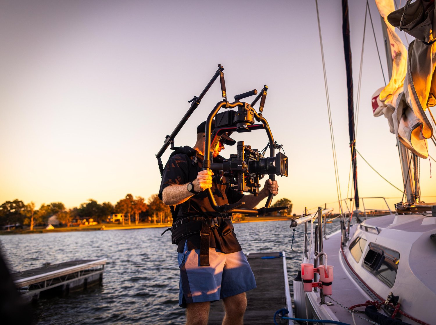 On the gimbal at the marina at sunset