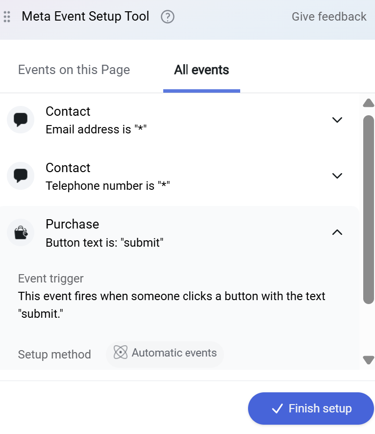 Meta's In-built Auto Event / EST Rule Engine Setup inside the Config Code