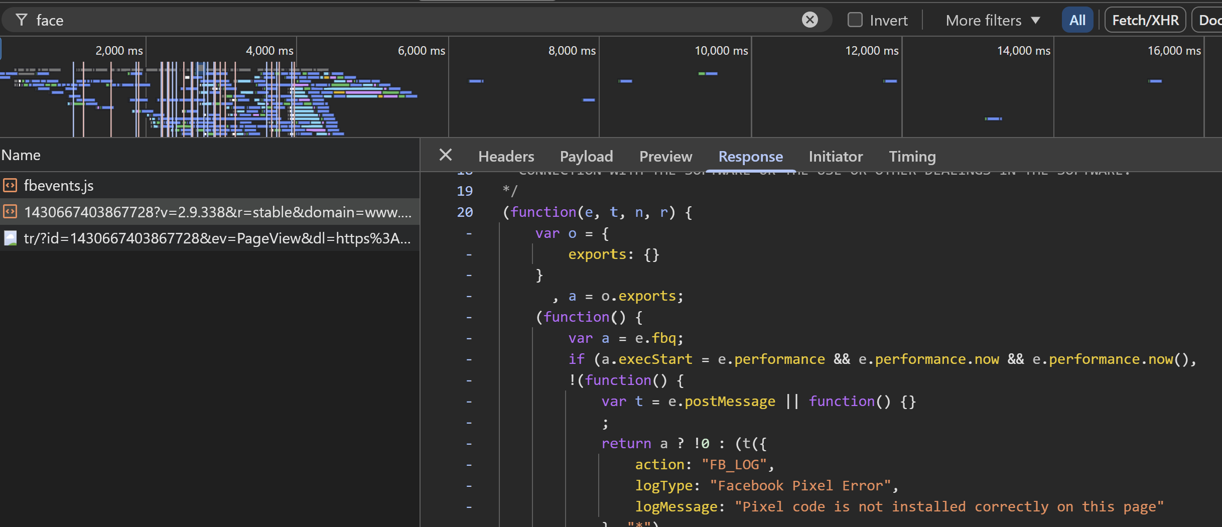 Browser Network Tab filtered to Signals Config and Response Tab Window