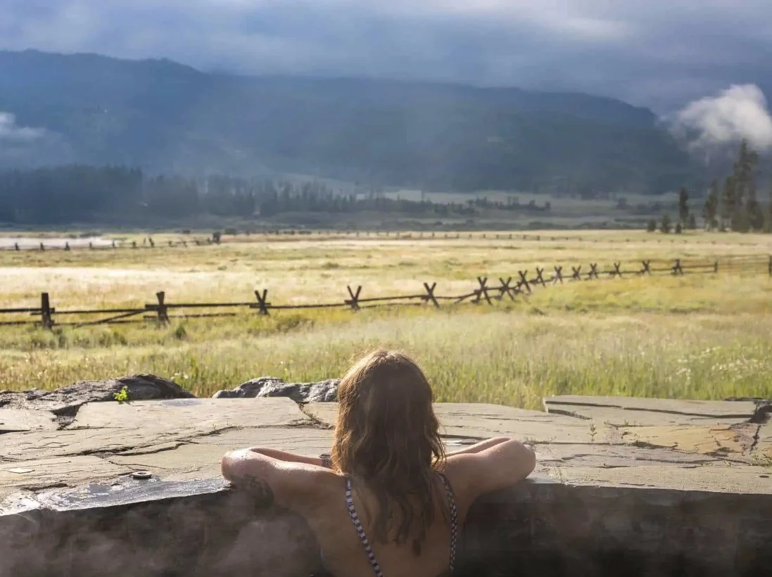 Hot springs with mountain view at Devil's Thumb Ranch