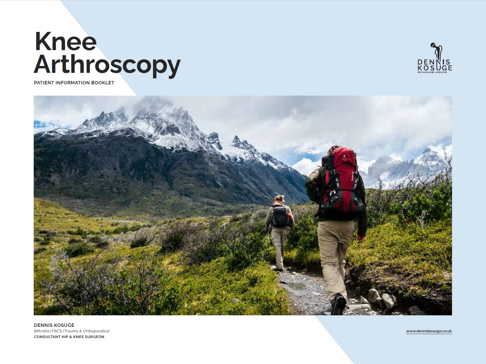 Knee Arthroscopy patient information booklet written by Mr Dennis Kosuge