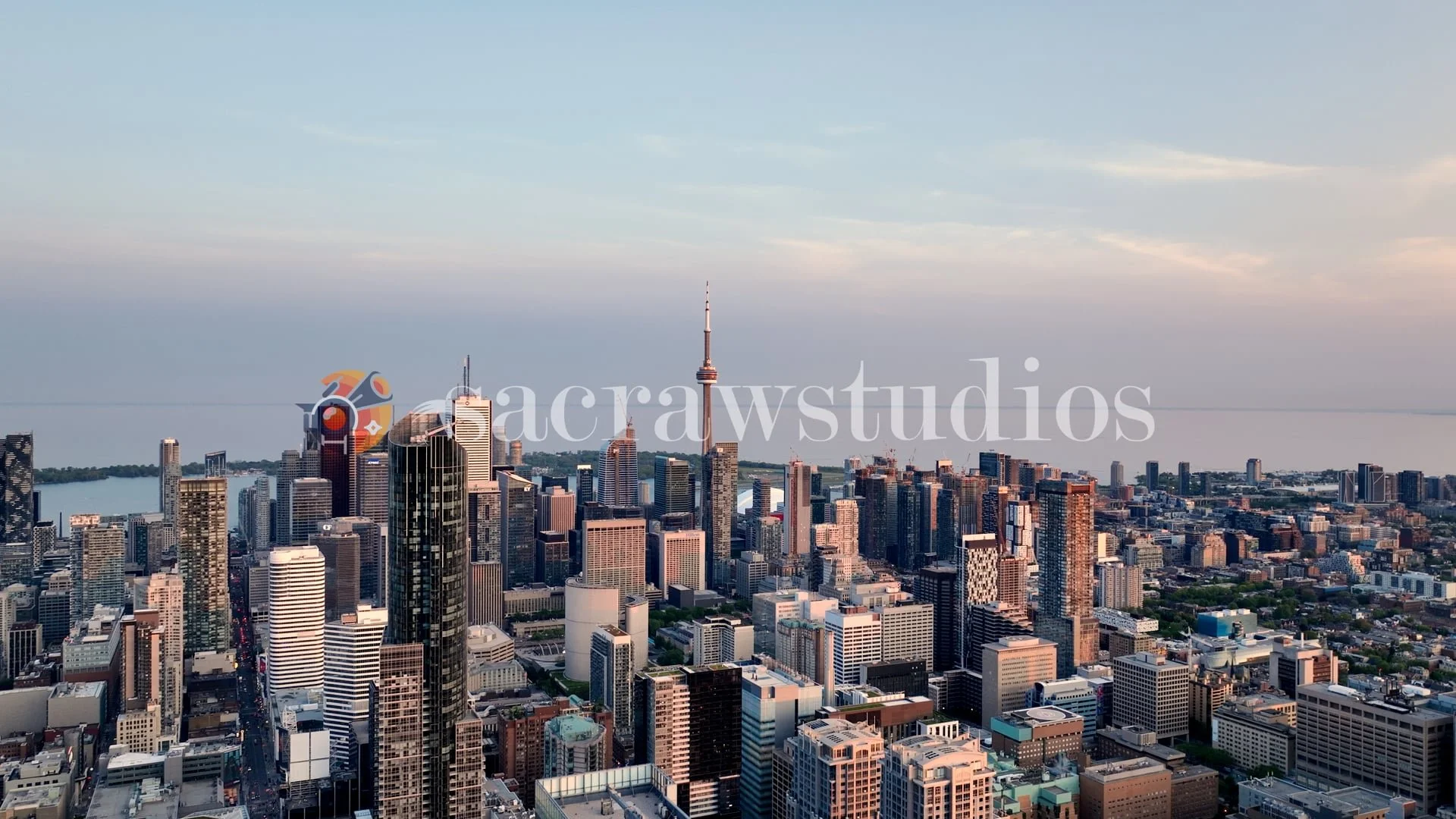Toronto CN Tower Evening Aerial